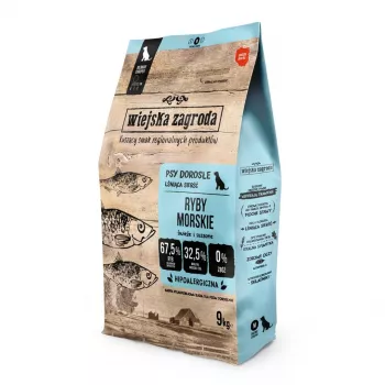 Suché krmivo pre psov wiejskazagroda Sea Fish Crunchy M 9 kg — udržiavacie pre dospelých, rybia príchuť, 32 % bielkovín, 21 % tuku