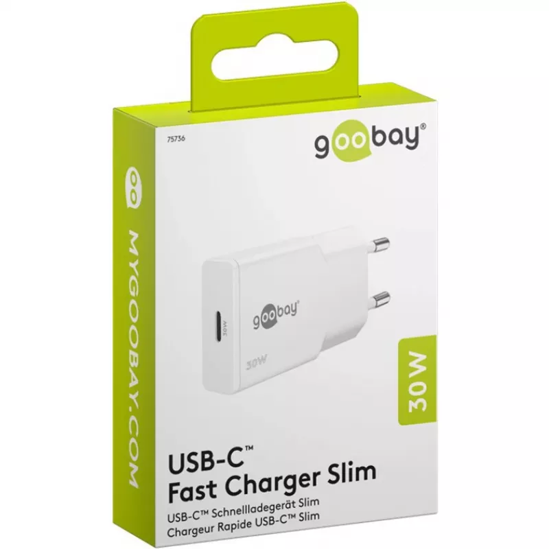 USB-C PD GaN slim rýchlonabíjačka (30 W) (biela)