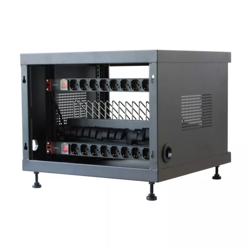 Rackový regál TECHLY 367652 organizér káblov s 3M lepiacou páskou, oceľ, 550×550×410 mm, čierny