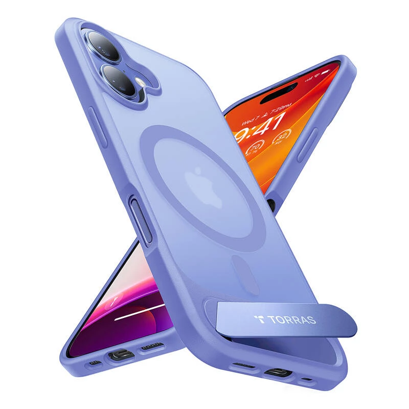 Ochranné puzdro Torras Pstand Series pre iPhone 16 — modrá, tenké s integrovaným stojanom
