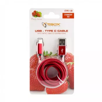 Sbox USB->Type-C M/M 1,5m CTYPE-1.5R jahodová červená