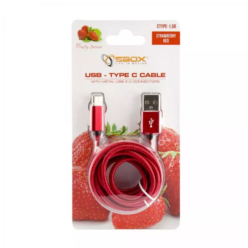 Sbox USB->Type-C M/M 1,5m CTYPE-1.5R jahodová červená
