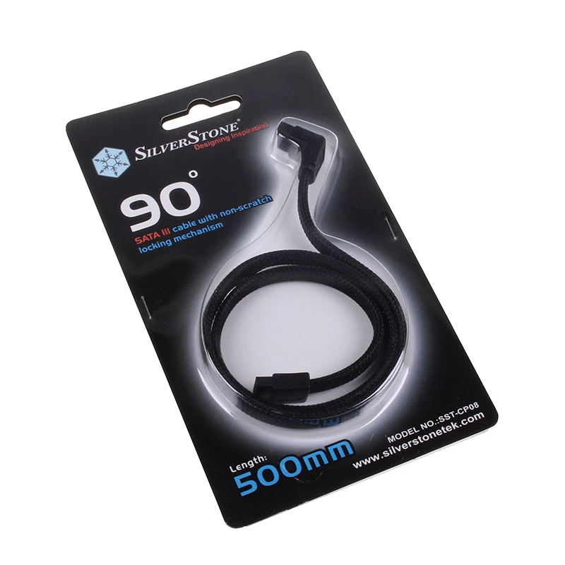 SilverStone SATA III kábel 50 cm zahnutý / rovný - opláštený čierny