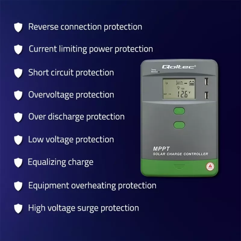 Solárny MPPT regulátor nabíjania QOLTEC 40A 12V/24V s LCD displejom