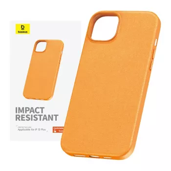 Puzdro na telefón pre iPhone 15 Plus Baseus Fauxther séria (oranžová)