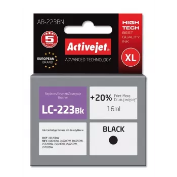 Kompatibilná atramentová kazeta ActiveJet AB-223BN čierna, pigmentový atrament, 16 ml, vysoký (XL) výkon, pre Brother LC-223Bk