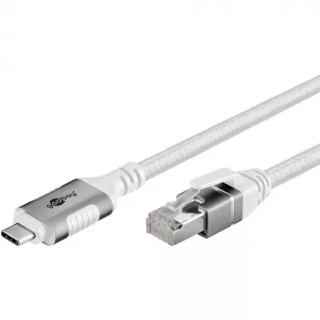 Sieťový kábel Goobay 74180 USB C RJ-45 Cat6 10 m biely