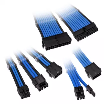 Pletená sada predlžovacích káblov Kolink Core Adept — 20+4pin, 8pin, 4+4pin, 3×6+2pin, modrá, PET plášť