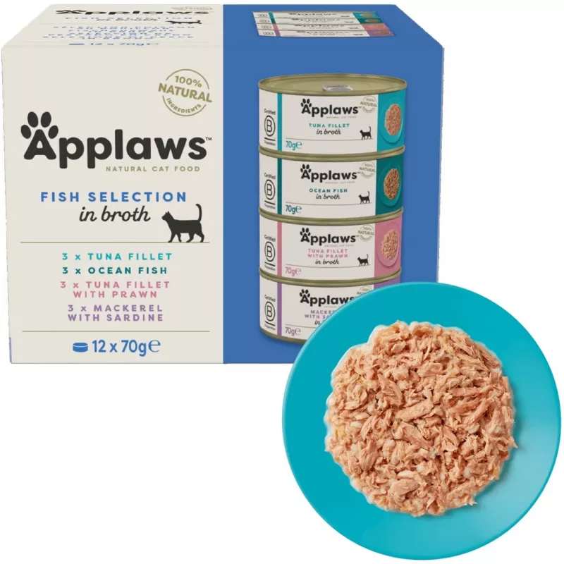 APPLAWS Fish Selection Multipack vo vývare - mokré krmivo pre mačky - 12x70g