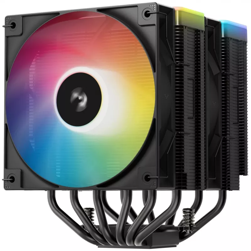 Vzduchový chladič DeepCool AG620 BK ARGB V2 — 120 mm dvoj ventilátor, 6 heatpipes, podpora LGA 1700/AM4/AM5, čierny
