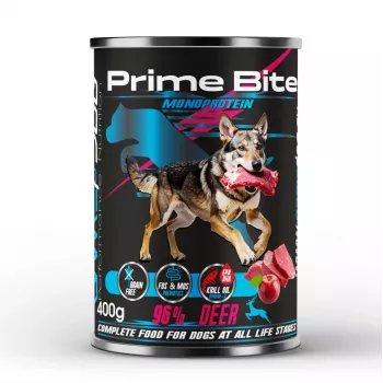 PRIME BITE Monoprotein Jeleň s jablkom - mokré krmivo pre psy - 400g