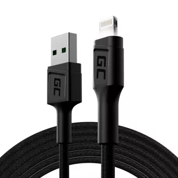 Lightning na USB-A kábel Green Cell KABGC12, 2 m, Lightning – USB A, čierna