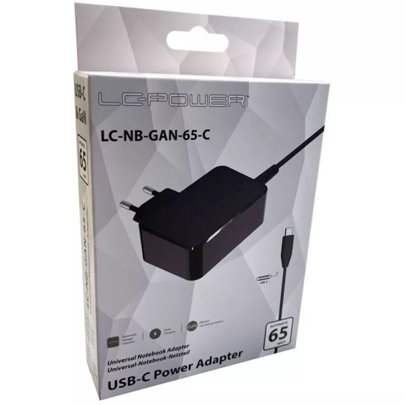 Mobilná nabíjačka zariadení LC-Power LC-NB-GAN-65-C Laptop čierna AC interiér