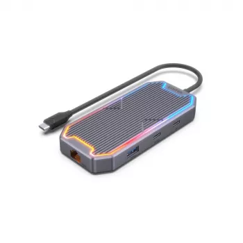 USB hub Unitek uHUB S7+ — káblový USB 3.2 Gen 2 Type-C, 100 W PD, Gigabit Ethernet, podpora 4K, Space Gray