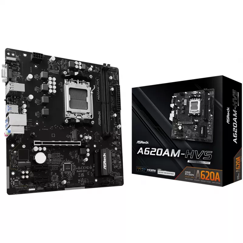 Základná doska ASRock A620AM-HVS Micro ATX — čipset AMD A620A, socket AM5, DDR5, 2 DIMM, až do 128 GB, HDMI 2.1, M.2 2280