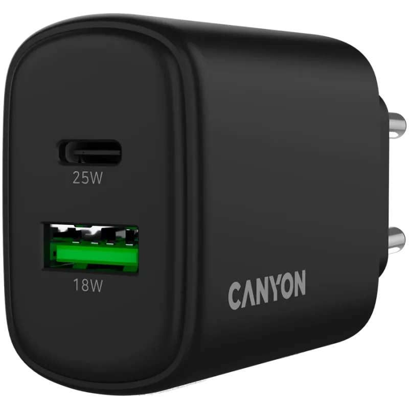 CANYON nabíjačka OnCharge 250 25W 1xPD 1xQC EU čierna