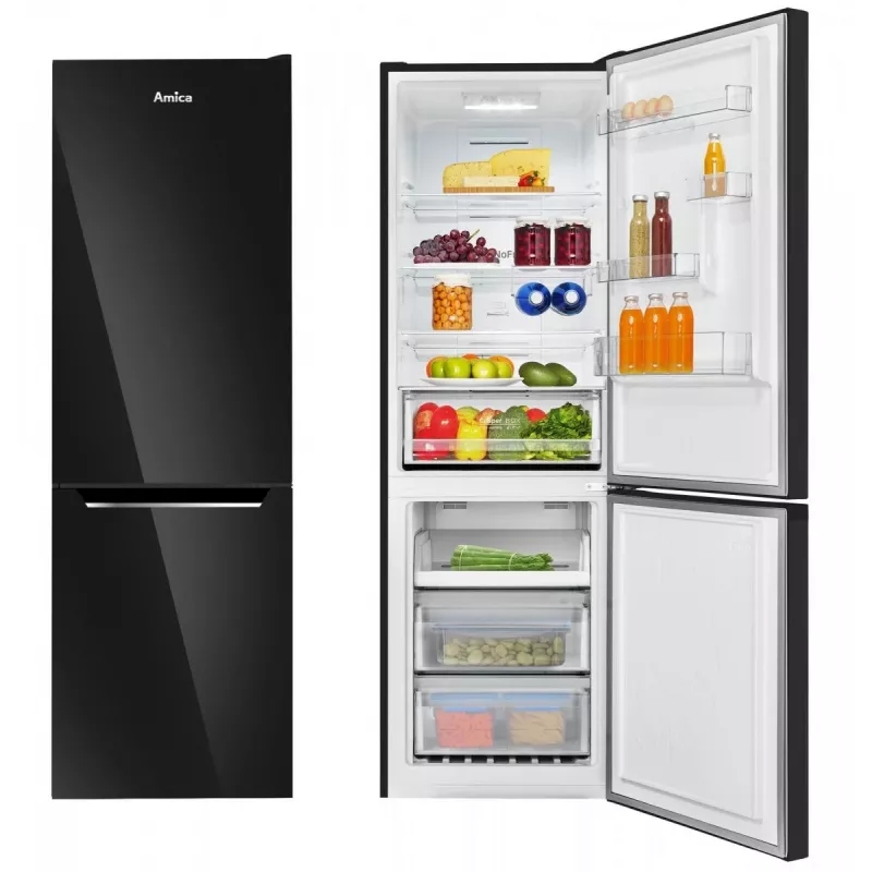 Amica FK3506D.2F(E) kombinovaná chladnička s mrazničkou, mraznička dole, 226 l chladnička + 96 l mraznička, Total No Frost, energetická trieda E, čierna