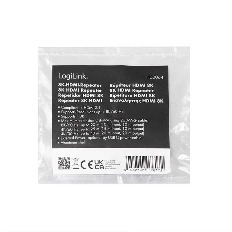 HDMI opakovač, 20m, 8K 60Hz, HDCP 2.3, hliník, modrá