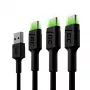 USB-C kábel Green Cell KABGCSET02 1,2 m (USB-A na USB-C, 2,4 A, 480 Mbit/s) balenie 3 ks s LED podsvietením