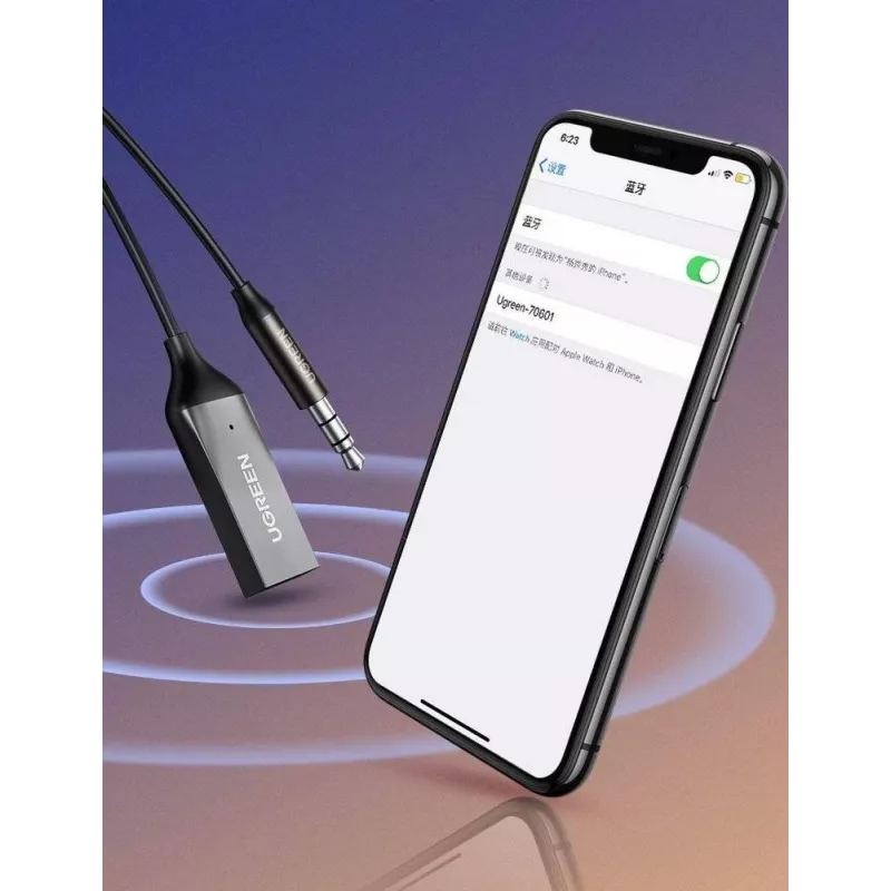 UGREEN CM309 audio prijímač Bluetooth 5.0, USB, 3,5 mm AUX konektor, čierny