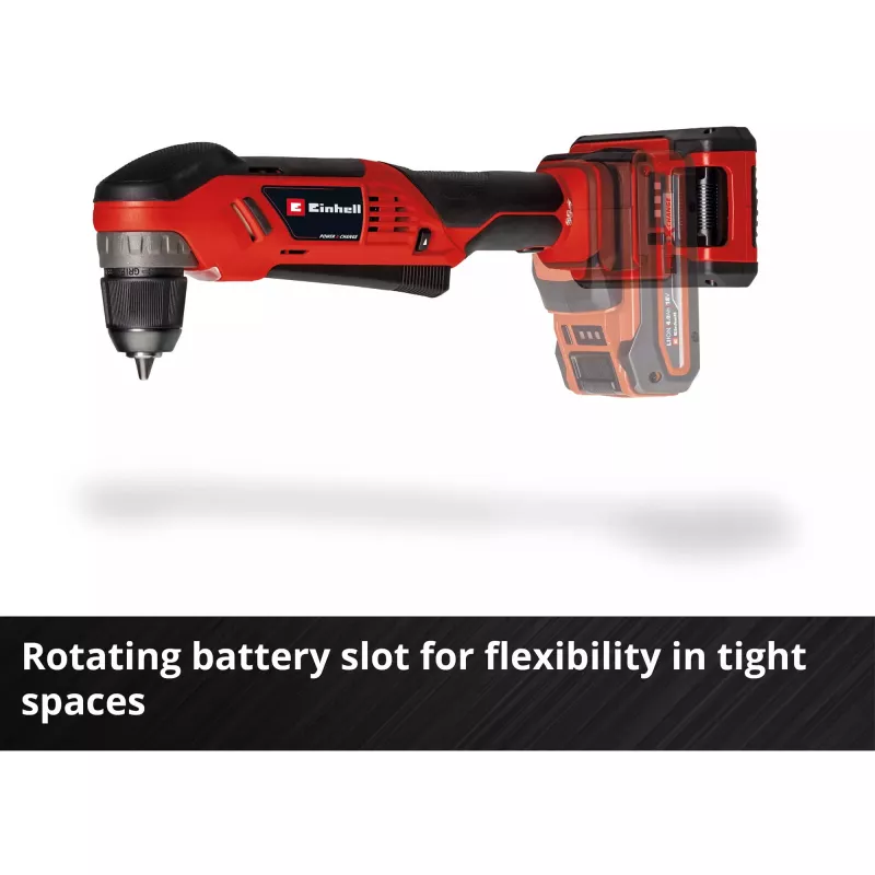 Einhell TE-AD 18 Li Solo akumulátorová uhlová vŕtačka, Power X-Change, 18 V, 45 Nm, bez akumulátora a nabíjačky, červeno-čierna