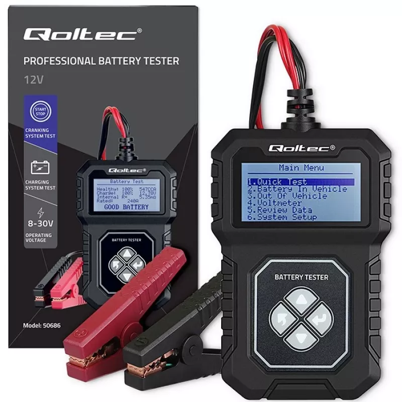 Qoltec digitálny tester batérií s LCD | Poľské menu | 12V | AGM | GEL | STD | 30-220AH