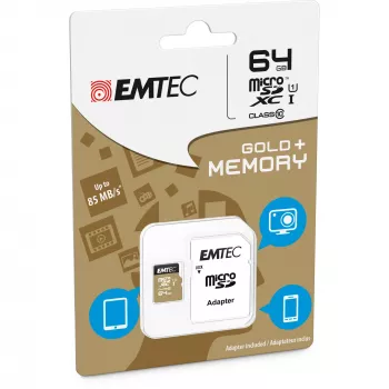 EMTEC Gold+ - pamäťová karta Flash (SD adaptér v balení) - 64 GB - Class 10 - microSD - zlatá (ECMSDM64GXC10GP)