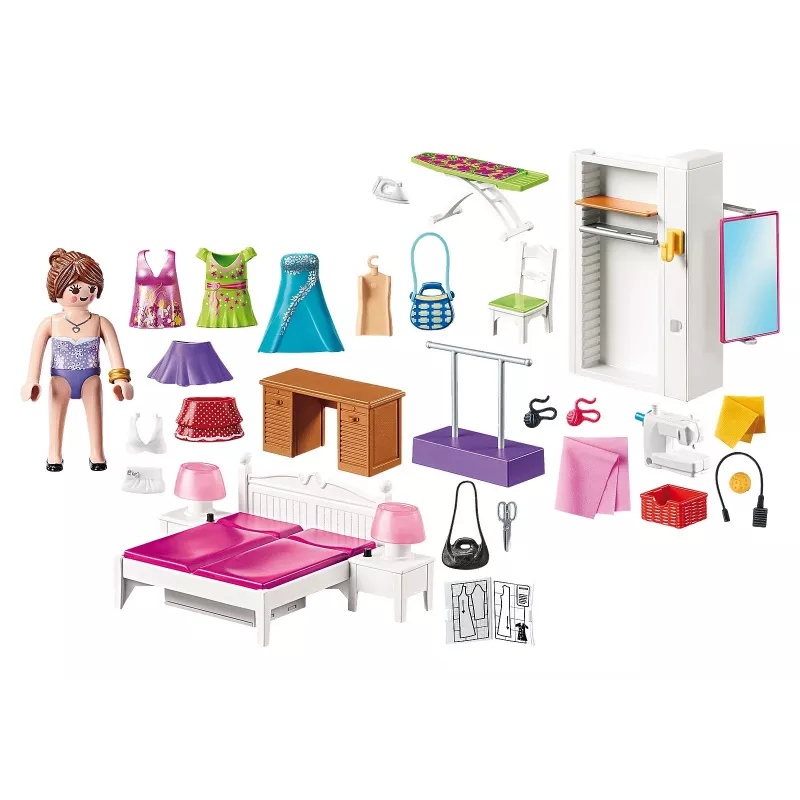 Playmobil sada domčeka s figúrkami – spálňa s kútikom na šitie 70208