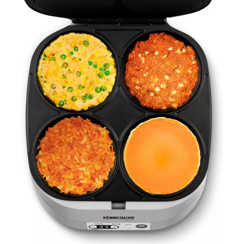 ROMMELSBACHER PC 1800, 4 crêpes, strieborná, plast, 13,5 cm, tlačidlá, 1800 W