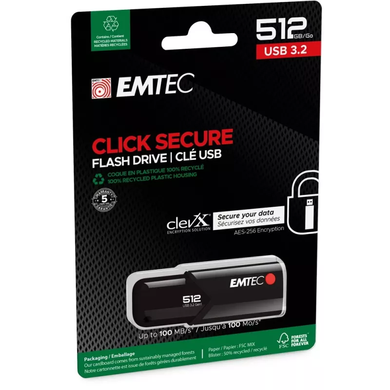 USB kľúč Emtec B120 Click Secure 512 GB USB Type-A 3.2 Gen 2