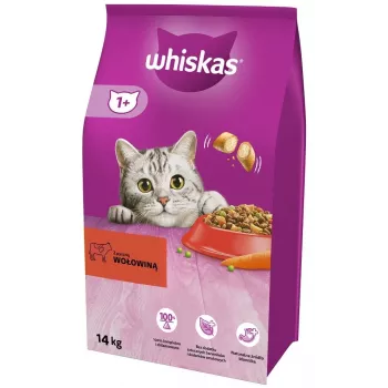 Suché krmivo pre mačky Whiskas Adult hovädzina 14 kg – plnohodnotná výživa pre dospelé mačky