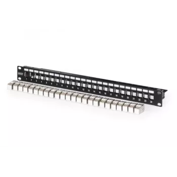 Modulárny patch panel, 24-port, osadený 24x DN-93615 (čierna, 1 HE, Rack Mount, tienený)