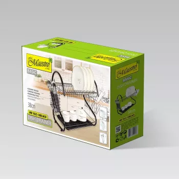Stojan na odkvapkávanie riadu Maestro MR-1025-38-čierny, voľne stojaci kovový stojan na odkvapkávanie, šírka 38 cm, čierny