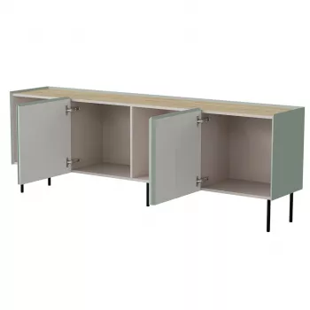 Komoda cama meble FELLINI 2000×400×700 mm, olivová s olejovaným dubovým vrchom, MDF rám