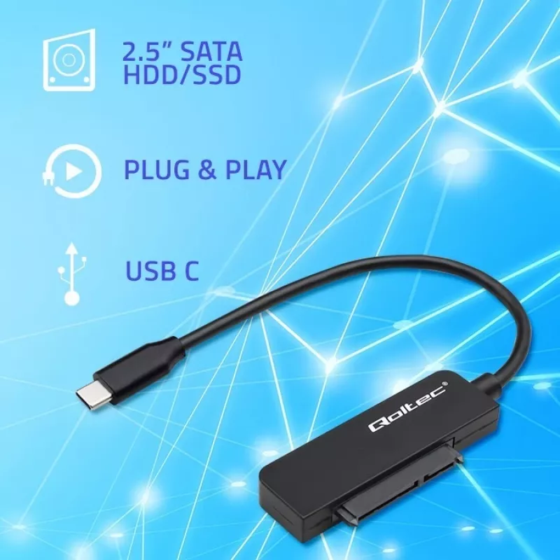 QOLTEC SATA adaptér 52269 pre 2,5-palcový disk na USB-C, podporuje až do 2 TB