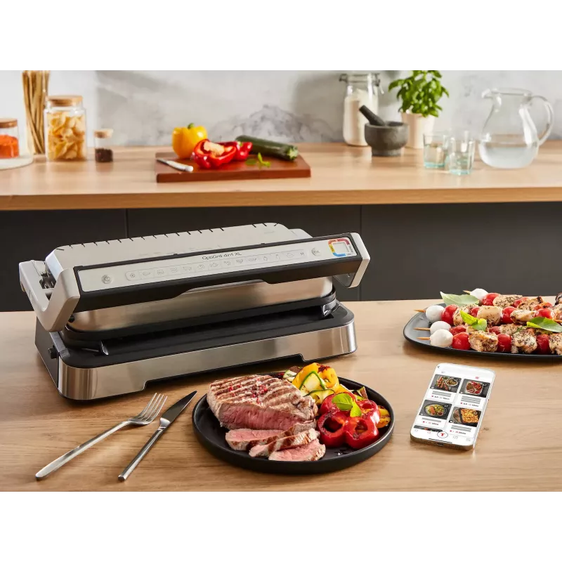 Elektrický kontaktný gril Tefal OptiGrill+ XL Nerez — veľká kapacita, automatické programy varenia