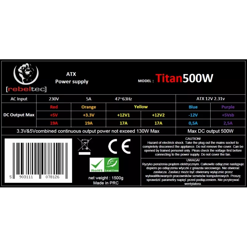 Napájací zdroj ATX v2.31 TITAN 500W