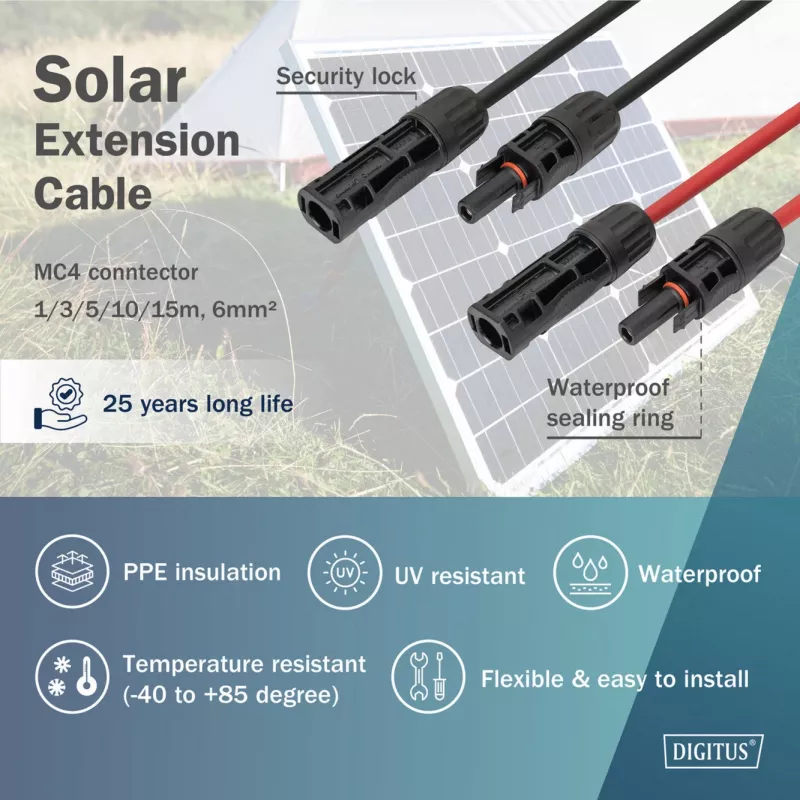 Kábel Digitus DK-SCEC66-0030 6 mm² 3 m MC4 čierny červený