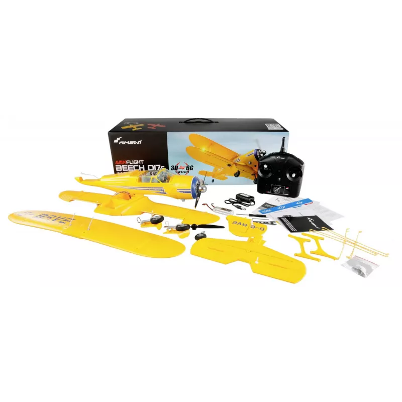 RC lietadlo Amewi AMXFlight Beech D17s 3D/6G RTF — žlté, model pripravený na let