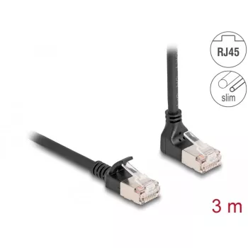 Sieťový kábel DeLOCK RJ45 Cat.6A S/FTP tenký 90° 3 m čierny
