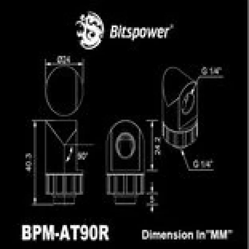 90° otočná prípojka BitsPower Artemis — arktická biela (BPM-AT90R-WH)