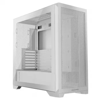 PC skriňa MODECOM VOLCANO EXPANSE S MIDI Tower — biela, microATX, tvrdené sklo, USB-C, podporuje GPU 430 mm