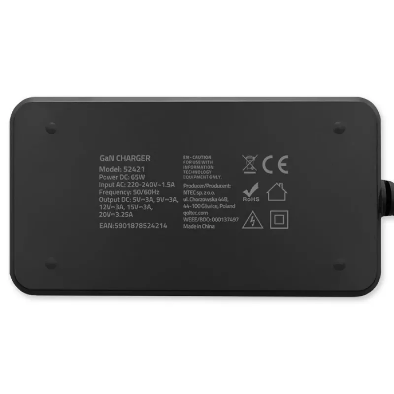 QOLTEC nabíjačka 65W GaN Super Fast štíhla PD 5-20V 3,25A USB-C