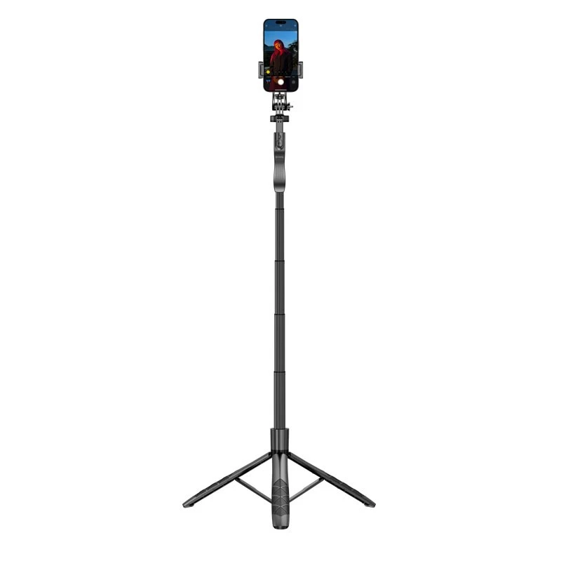 Statívový selfie stick Crong CRGSGU1BLK hliníkový Bluetooth s vyklápacími nožičkami a držiakom na telefón