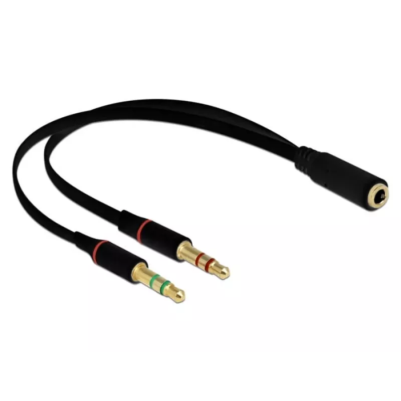 DeLOCK - adaptér na headset - 4-pólový mini konektor samec (W) na stereo mini jack konektor samec (M) - 20 cm - čierny