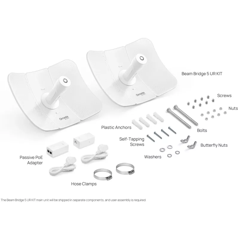 Sieťový most TP-LINK Beam Bridge 5 UR KIT, 5 GHz Single-Band, Wi‑Fi 5 (802.11ac), Gigabit Ethernet, externá anténa, max. dosah 15000 m, biela