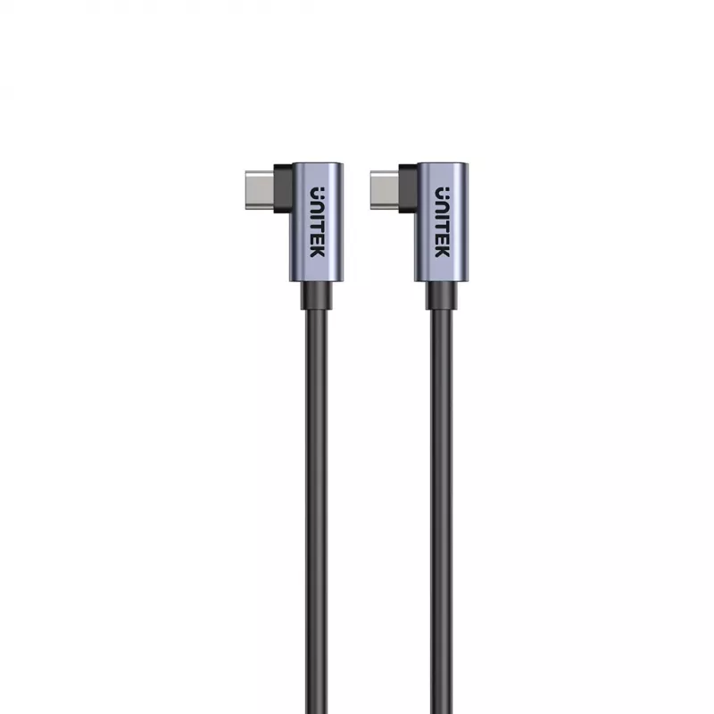 USB-C kábel Unitek C14147ABK01-1M, 1 m, 90° zahnuté konektory, USB PD 3.0 100W, dáta 480 Mbit/s, čierny