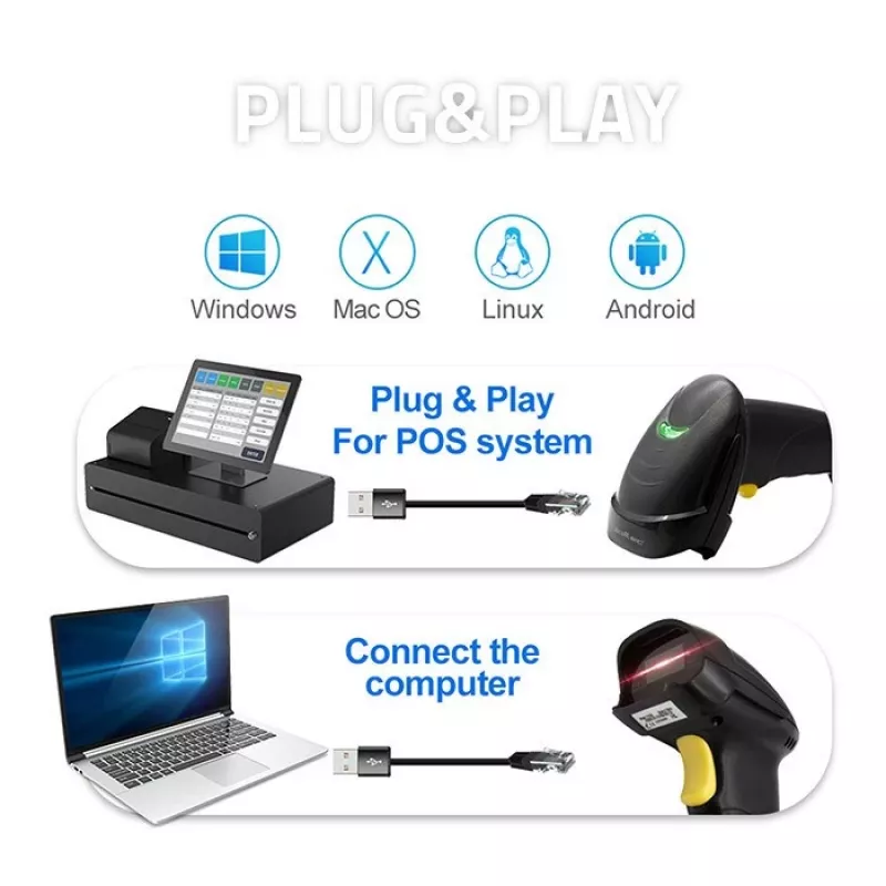 Qoltec 1D laserový čítač čiarových kódov | USB | čierna