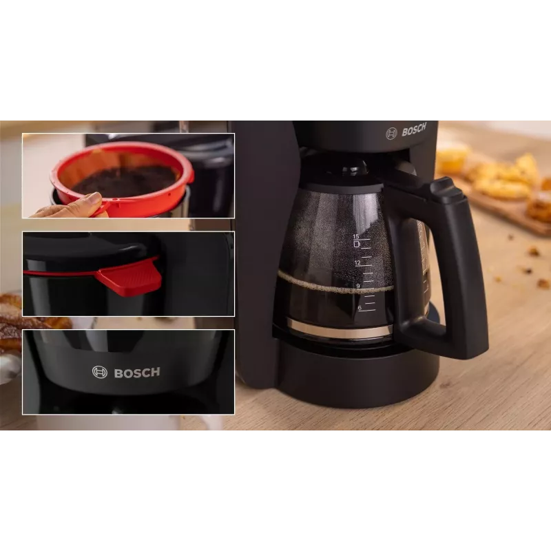 Filtrový kávovar Bosch TKA2M113, 1,25 l nádrž na vodu, 15 šálok, čierny