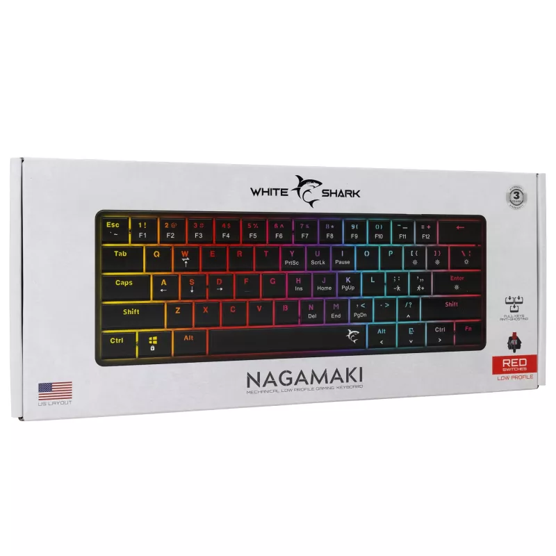 Mechanická klávesnica White Shark Nagamaki čierna — US-layout, červené mechanické spínače